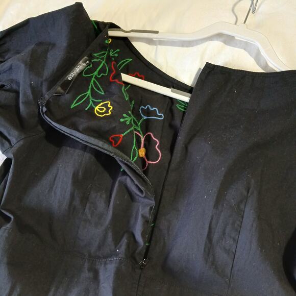 eShakti Sz XL 18 (US 12) Black Floral Embroidered Dress cotton blend - Picture 10 of 15